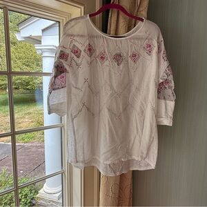 Sundance White Blouse with Pink Embroidery
